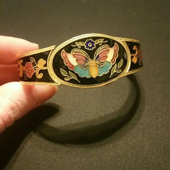 Vintage Cloissone cuff bracelet enamel butterfly - Picture 1 of 4